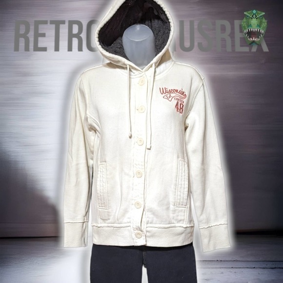 𝅺wisconsin Badgers Embroidered Cable Knit Hoodie Button Cardigan Sweater Small - Picture 5 of 7